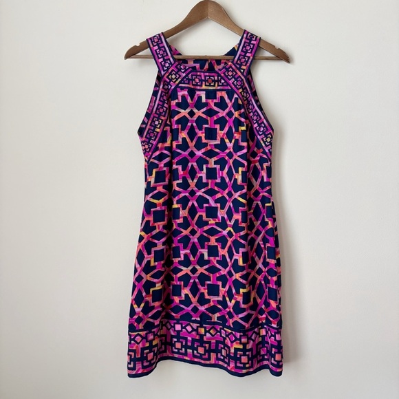 Alice & Trixie Silk Sleeveless Dress Medium Geometric Print Navy Pink - Picture 1 of 7